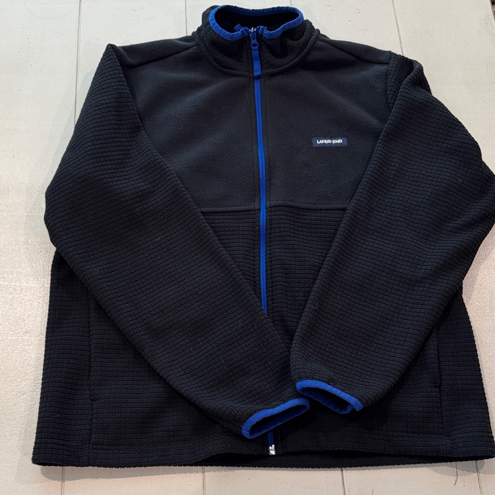 Lands' End Men's Black Performance Jacket with Blue Trim